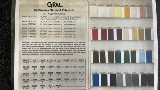 coats gral lubricated polyester thread for curtain making colour chart