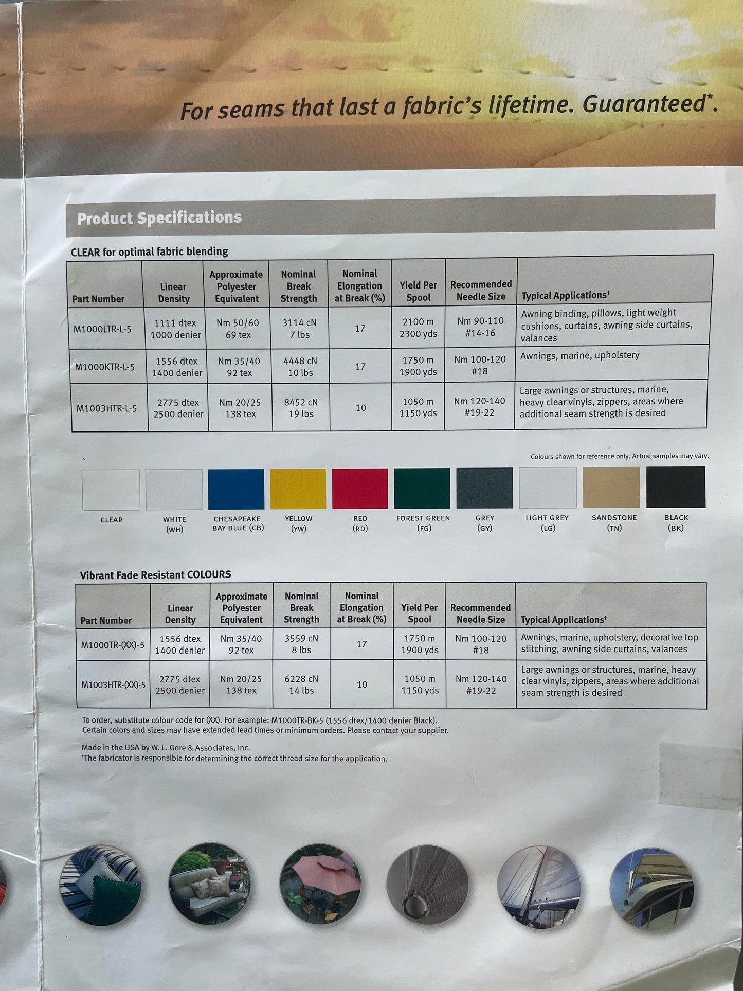 Gore Tenara PTFE UV-treated threads heavy duty for upholstery black & white